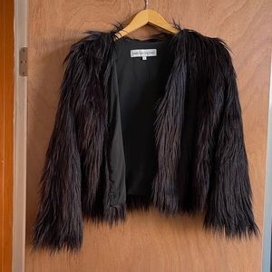 Black Semi-Cropped Shaggy Faux Fur Jacket